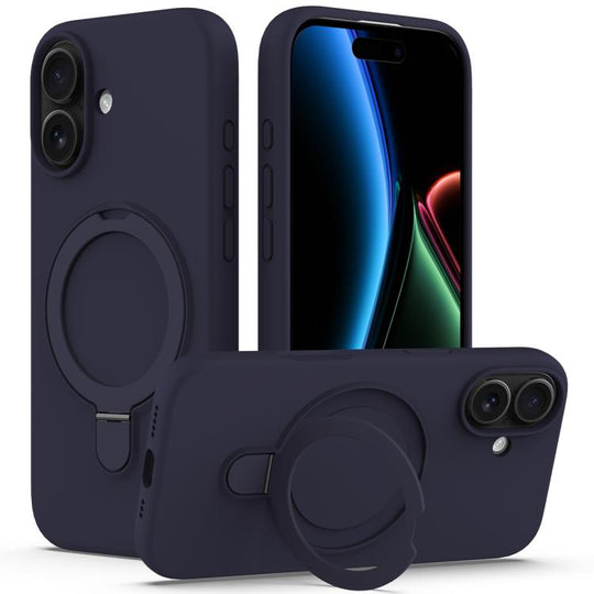 For iPhone 17 Silicone Magnetic Phone Case with Ring Holder(Midnight Blue)