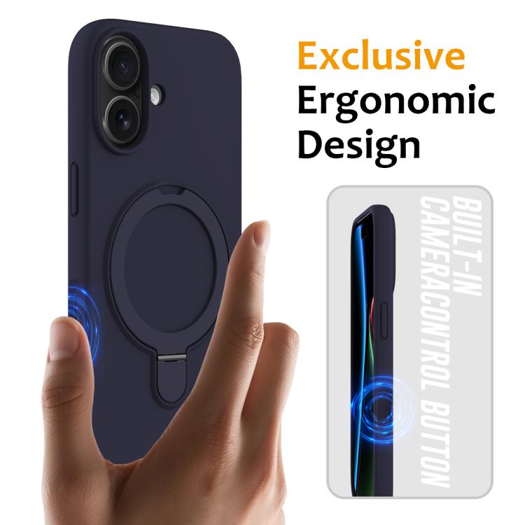 For iPhone 17 Liquid Silicone MagSafe Magnetic Phone Case with Ring Holder(Midnight Blue) - iPhone 17 Cases by buy2fix | Online Shopping UK | buy2fix