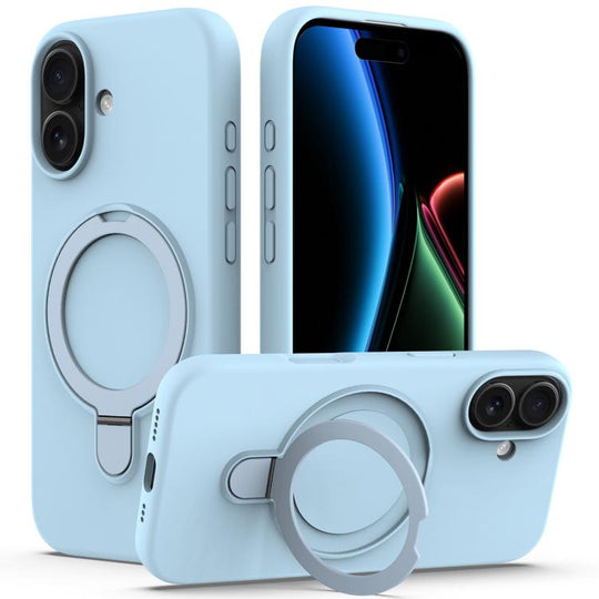 For iPhone 17 Silicone Magnetic Phone Case with Ring Holder(Sky Blue)