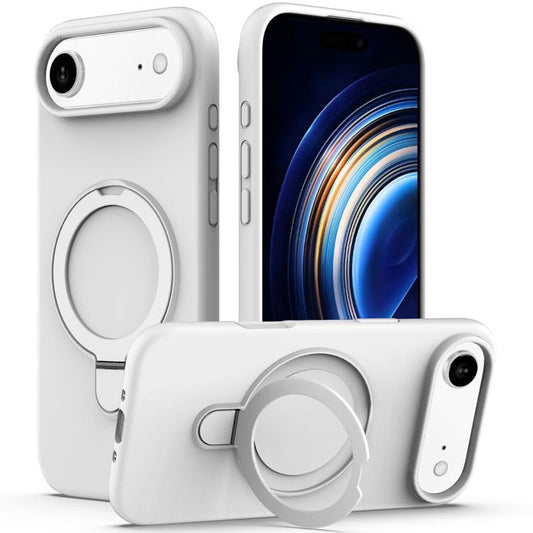 For iPhone Air Liquid Silicone MagSafe Magnetic Phone Case with Ring Holder(White) - iPhone Air Cases by buy2fix | Online Shopping UK | buy2fix