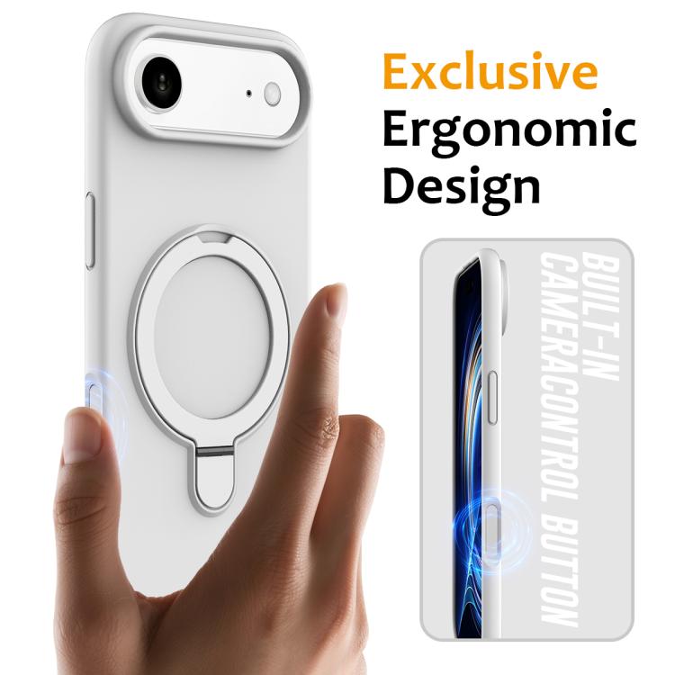 For iPhone Air Liquid Silicone MagSafe Magnetic Phone Case with Ring Holder(White) - iPhone Air Cases by buy2fix | Online Shopping UK | buy2fix
