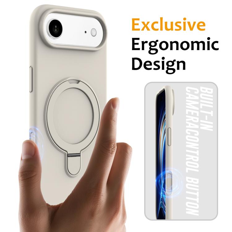 For iPhone Air Liquid Silicone MagSafe Magnetic Phone Case with Ring Holder(Antique White) - iPhone Air Cases by buy2fix | Online Shopping UK | buy2fix