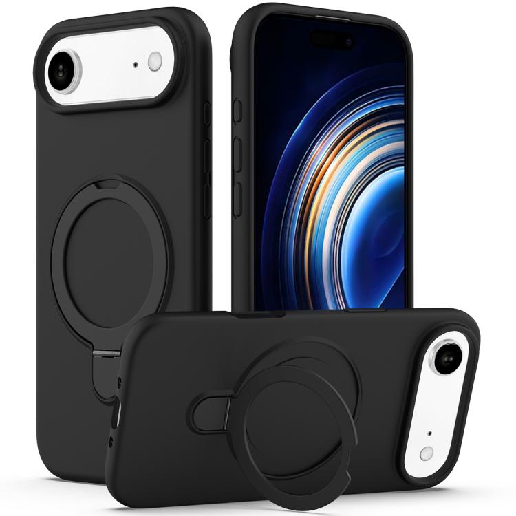For iPhone Air Liquid Silicone MagSafe Magnetic Phone Case with Ring Holder(Black) - iPhone Air Cases by buy2fix | Online Shopping UK | buy2fix