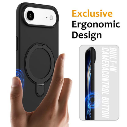For iPhone Air Liquid Silicone MagSafe Magnetic Phone Case with Ring Holder(Black) - iPhone Air Cases by buy2fix | Online Shopping UK | buy2fix