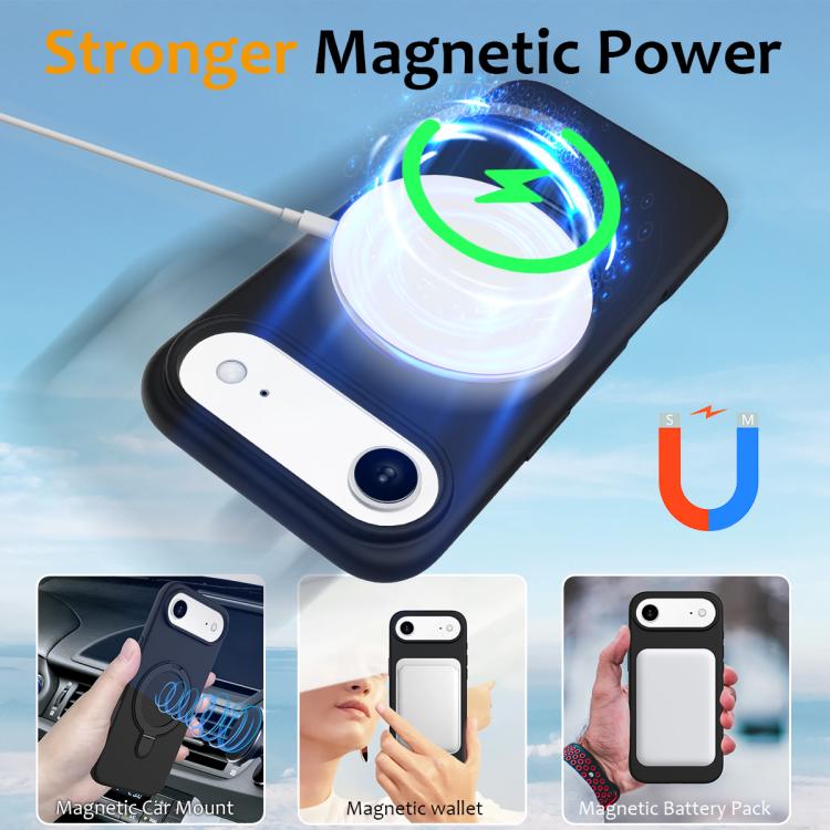 For iPhone Air Liquid Silicone MagSafe Magnetic Phone Case with Ring Holder(Black) - iPhone Air Cases by buy2fix | Online Shopping UK | buy2fix