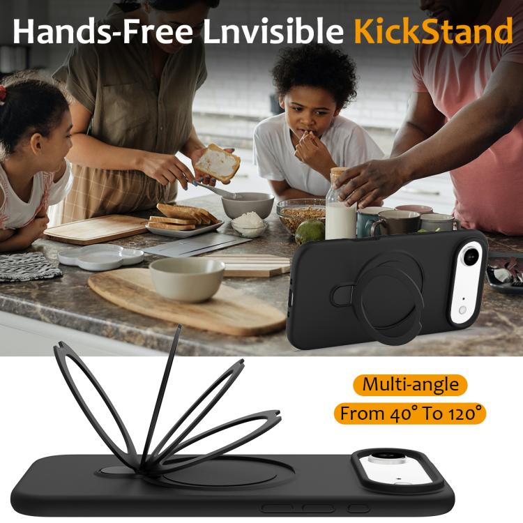 For iPhone Air Liquid Silicone MagSafe Magnetic Phone Case with Ring Holder(Black) - iPhone Air Cases by buy2fix | Online Shopping UK | buy2fix