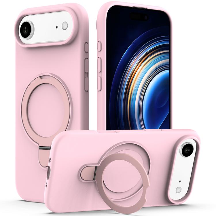 For iPhone Air Liquid Silicone MagSafe Magnetic Phone Case with Ring Holder(Grey Pink) - iPhone Air Cases by buy2fix | Online Shopping UK | buy2fix