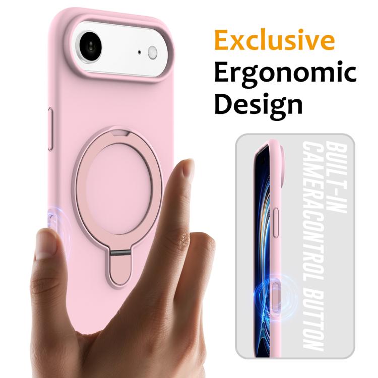 For iPhone Air Liquid Silicone MagSafe Magnetic Phone Case with Ring Holder(Grey Pink) - iPhone Air Cases by buy2fix | Online Shopping UK | buy2fix