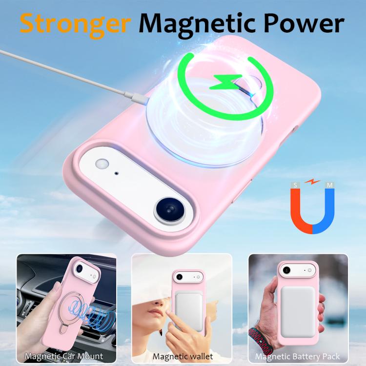 For iPhone Air Liquid Silicone MagSafe Magnetic Phone Case with Ring Holder(Grey Pink) - iPhone Air Cases by buy2fix | Online Shopping UK | buy2fix