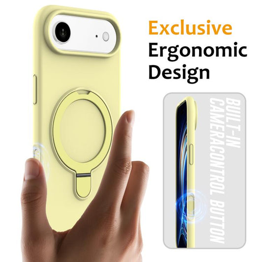 For iPhone Air Liquid Silicone MagSafe Magnetic Phone Case with Ring Holder(Yellow) - iPhone Air Cases by buy2fix | Online Shopping UK | buy2fix