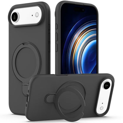 For iPhone Air Liquid Silicone MagSafe Magnetic Phone Case with Ring Holder(Carbon Black) - iPhone Air Cases by buy2fix | Online Shopping UK | buy2fix