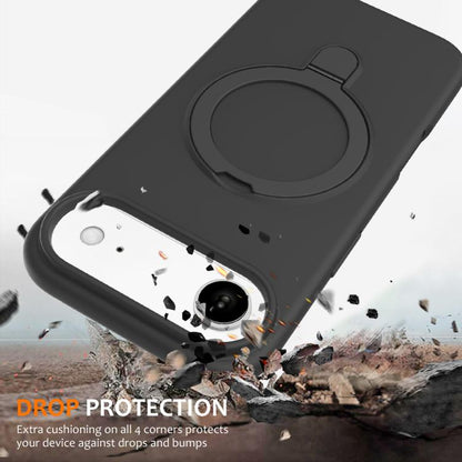 For iPhone Air Liquid Silicone MagSafe Magnetic Phone Case with Ring Holder(Carbon Black) - iPhone Air Cases by buy2fix | Online Shopping UK | buy2fix