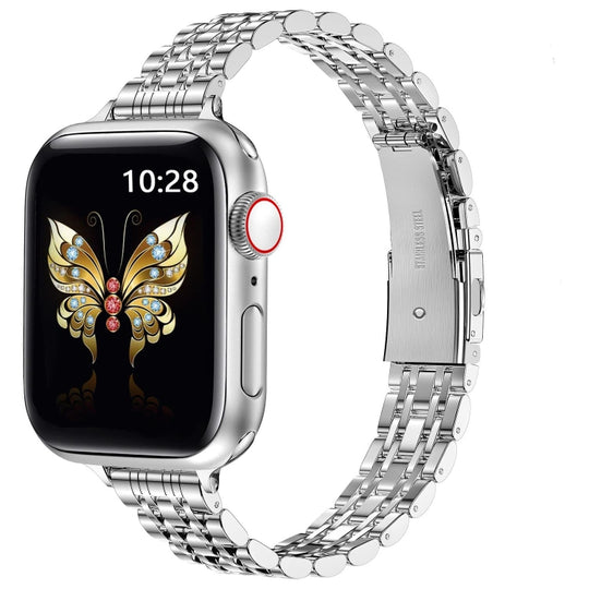 For Apple Watch 42mm Slim Seven Bead Slingshot Buckle Metal Watch Band(Silver)