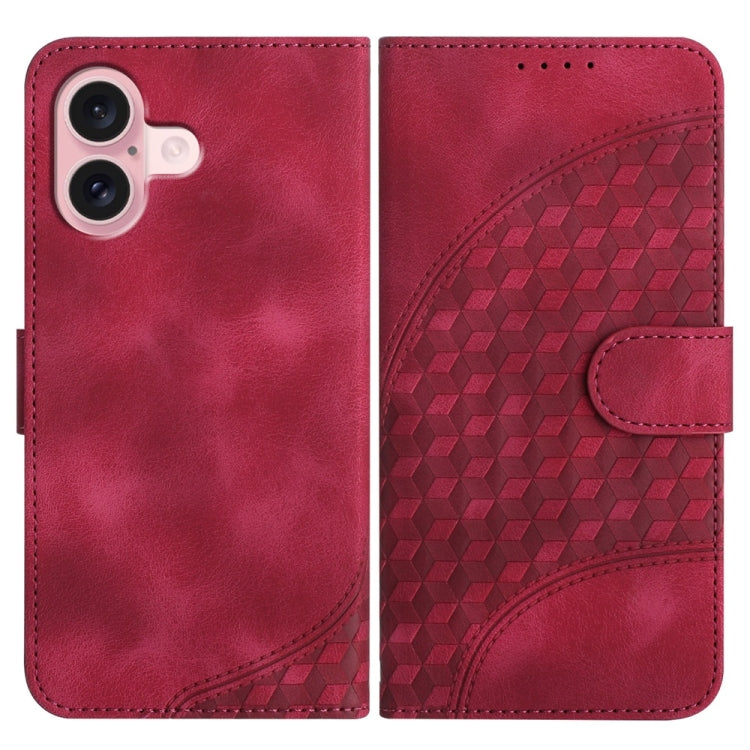 For iPhone 16 YX0060 Elephant Head Embossed Phone Leather Case with Lanyard(Rose Red) by buy2fix