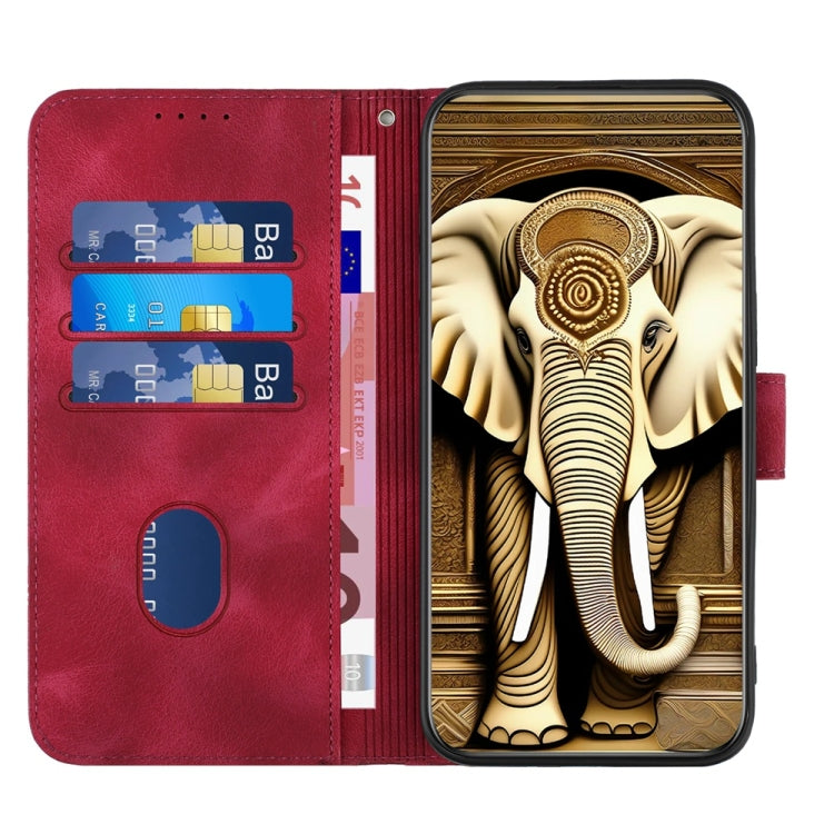For iPhone 16 YX0060 Elephant Head Embossed Phone Leather Case with Lanyard(Rose Red) by buy2fix