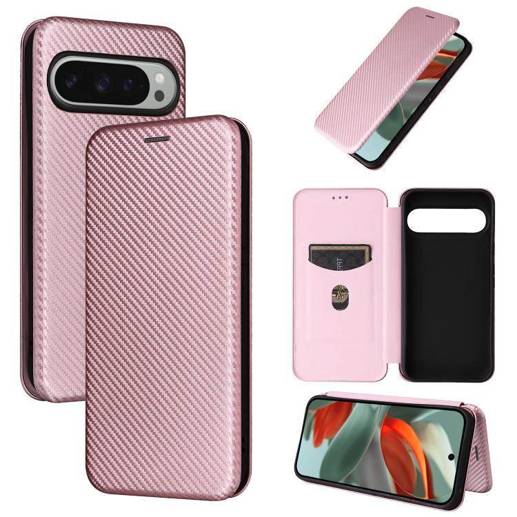 For Google Pixel 10 Pro XL 5G Global Carbon Fiber Texture Flip Leather Phone Case(Pink) - Google Cases by buy2fix | Online Shopping UK | buy2fix