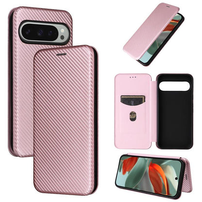 For Google Pixel 10 Pro XL 5G Global Carbon Fiber Texture Flip Leather Phone Case(Pink) - Google Cases by buy2fix | Online Shopping UK | buy2fix