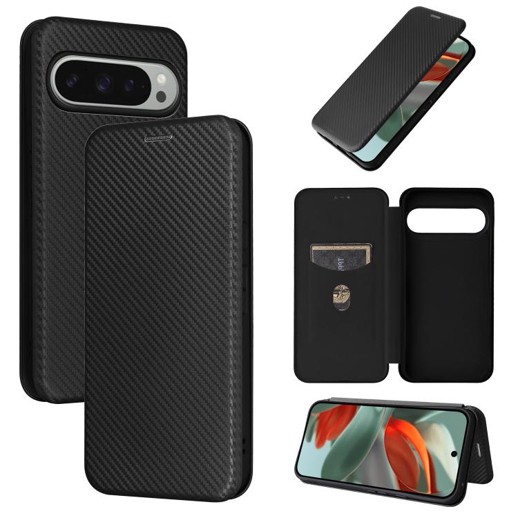 For Google Pixel 10 Pro XL 5G Global Carbon Fiber Texture Flip Leather Phone Case(Black) - Google Cases by buy2fix | Online Shopping UK | buy2fix