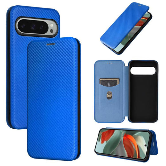 For Google Pixel 10 Pro XL 5G Global Carbon Fiber Texture Flip Leather Phone Case(Blue) - Google Cases by buy2fix | Online Shopping UK | buy2fix