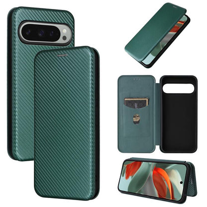 For Google Pixel 10 Pro XL 5G Global Carbon Fiber Texture Flip Leather Phone Case(Green) - Google Cases by buy2fix | Online Shopping UK | buy2fix