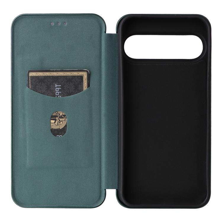 For Google Pixel 10 Pro XL 5G Global Carbon Fiber Texture Flip Leather Phone Case(Green) - Google Cases by buy2fix | Online Shopping UK | buy2fix