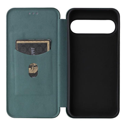 For Google Pixel 10 Pro XL 5G Global Carbon Fiber Texture Flip Leather Phone Case(Green) - Google Cases by buy2fix | Online Shopping UK | buy2fix