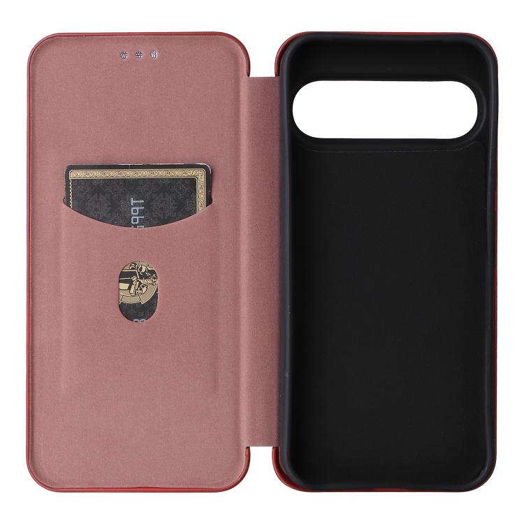 For Google Pixel 10 Pro XL 5G Global Carbon Fiber Texture Flip Leather Phone Case(Brown) - Google Cases by buy2fix | Online Shopping UK | buy2fix