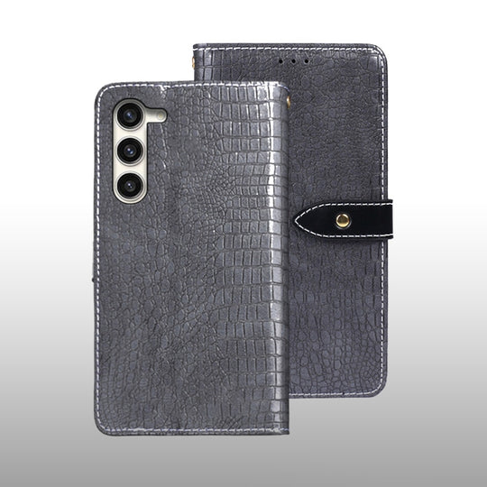 For Samsung Galaxy S24+ 5G idewei Crocodile Texture Leather Phone Case(Grey)