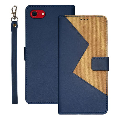 For iPhone 16e idewei Two-color Splicing Leather Phone Case(Blue) - iPhone 16e Cases by idewei | Online Shopping UK | buy2fix