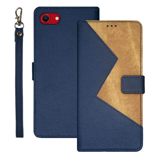 For iPhone 16e idewei Two-color Splicing Leather Phone Case(Blue) - iPhone 16e Cases by idewei | Online Shopping UK | buy2fix