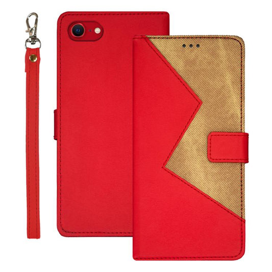 For iPhone 16e idewei Two-color Splicing Leather Phone Case(Red) - iPhone 16e Cases by idewei | Online Shopping UK | buy2fix