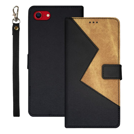 For iPhone 16e idewei Two-color Splicing Leather Phone Case(Black) - iPhone 16e Cases by idewei | Online Shopping UK | buy2fix