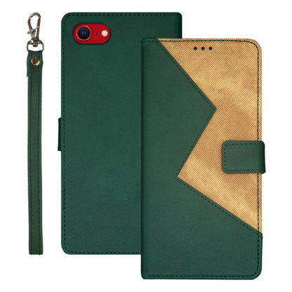 For iPhone 16e idewei Two-color Splicing Leather Phone Case(Green) - iPhone 16e Cases by idewei | Online Shopping UK | buy2fix