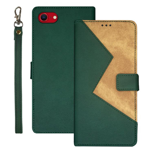 For iPhone 16e idewei Two-color Splicing Leather Phone Case(Green) - iPhone 16e Cases by idewei | Online Shopping UK | buy2fix