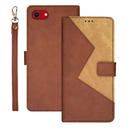 For iPhone 16e idewei Two-color Splicing Leather Phone Case(Brown) - iPhone 16e Cases by idewei | Online Shopping UK | buy2fix