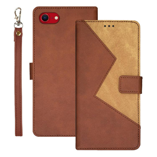 For iPhone 16e idewei Two-color Splicing Leather Phone Case(Brown) - iPhone 16e Cases by idewei | Online Shopping UK | buy2fix