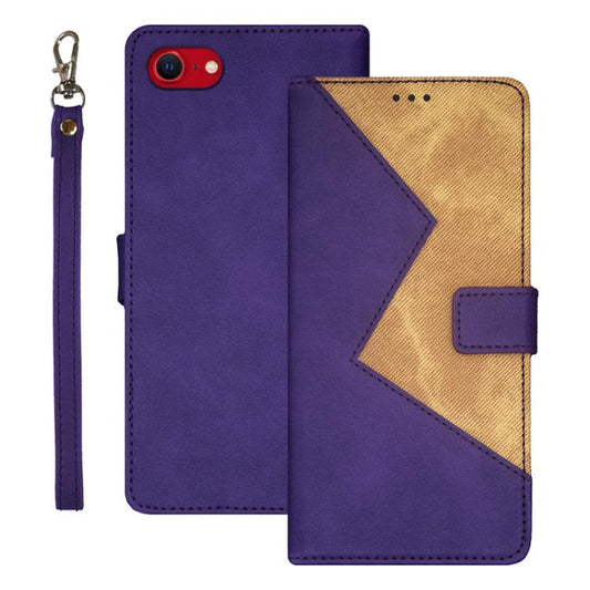 For iPhone 16e idewei Two-color Splicing Leather Phone Case(Purple) - iPhone 16e Cases by idewei | Online Shopping UK | buy2fix