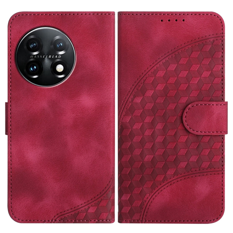 For OnePlus 11 Elephant Head Embossed Phone Leather Case with Lanyard(Rose Red) - OnePlus Cases by buy2fix | Online Shopping UK | buy2fix