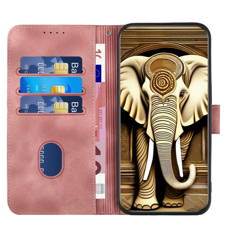 For Motorola Edge 5G 2024 Elephant Head Embossed Phone Leather Case with Lanyard(Pink) by buy2fix