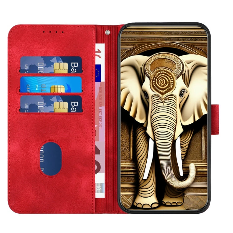 For Motorola Edge 5G 2024 Elephant Head Embossed Phone Leather Case with Lanyard(Red) by buy2fix