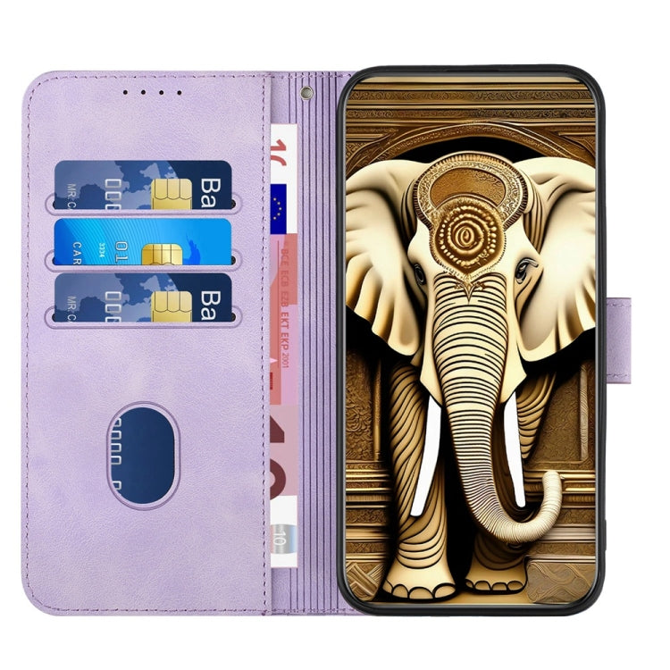 For Motorola Moto G Power 5G 2024 Elephant Head Embossed Phone Leather Case with Lanyard(Light Purple) by buy2fix