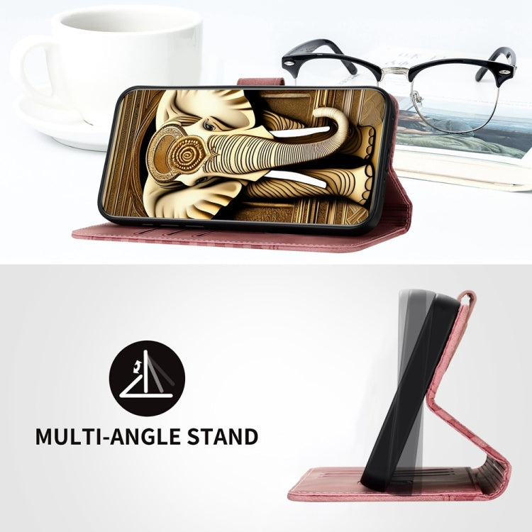 For Motorola Moto G Power 5G 2024 Elephant Head Embossed Phone Leather Case with Lanyard(Pink) by buy2fix