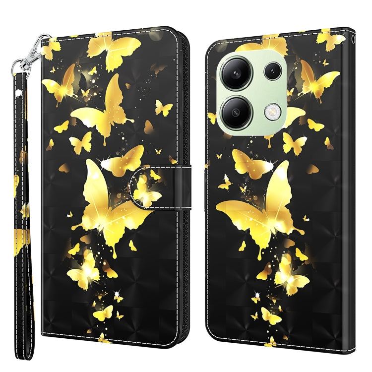 For Xiaomi Redmi Note 13 4G 3D Painting Pattern Flip Leather Phone Case(Gold Butterfly) - Xiaomi Cases by buy2fix | Online Shopping UK | buy2fix