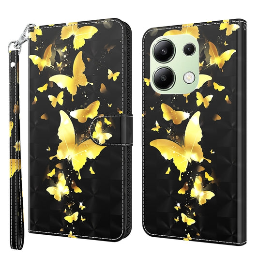 For Xiaomi Redmi Note 13 4G 3D Painting Pattern Flip Leather Phone Case(Gold Butterfly) - Xiaomi Cases by buy2fix | Online Shopping UK | buy2fix