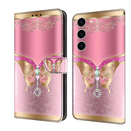 For Samsung Galaxy S24+ 5G Crystal 3D Shockproof Protective Leather Phone Case(Pink Bottom Butterfly)