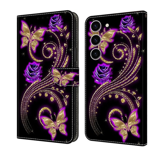 For Samsung Galaxy S24+ 5G Crystal 3D Shockproof Protective Leather Phone Case(Purple Flower Butterfly)