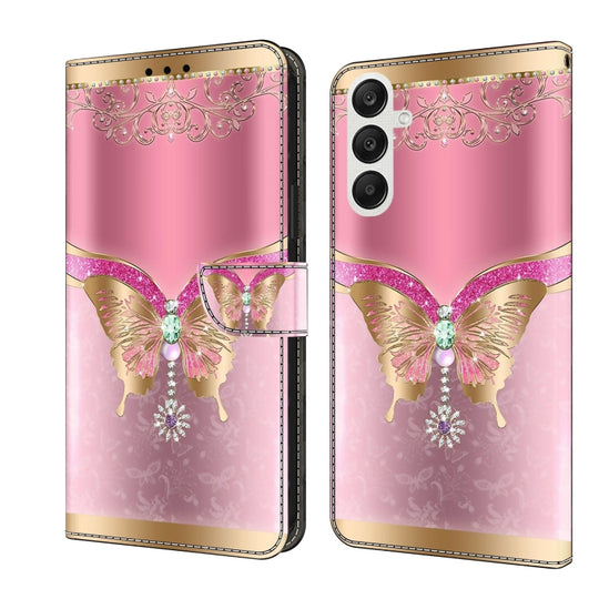 For Samsung Galaxy A25 5G Crystal 3D Shockproof Protective Leather Phone Case(Pink Bottom Butterfly)