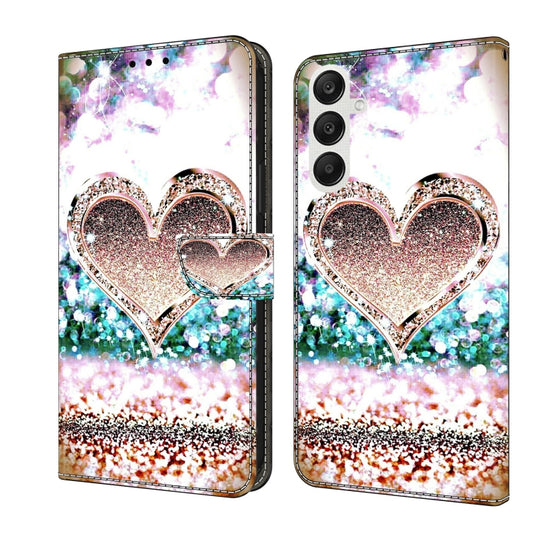 For Samsung Galaxy A35 5G Crystal 3D Shockproof Protective Leather Phone Case(Pink Diamond Heart) by buy2fix
