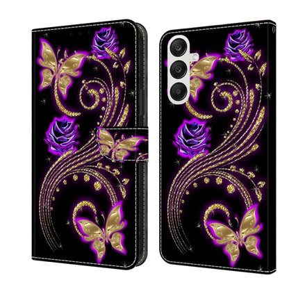 For Samsung Galaxy A35 5G Crystal 3D Shockproof Protective Leather Phone Case(Purple Flower Butterfly) by buy2fix