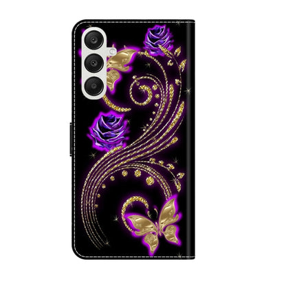 For Samsung Galaxy A35 5G Crystal 3D Shockproof Protective Leather Phone Case(Purple Flower Butterfly) by buy2fix